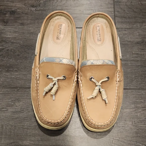 Sperry Tan Leather Mules with Knot Detail